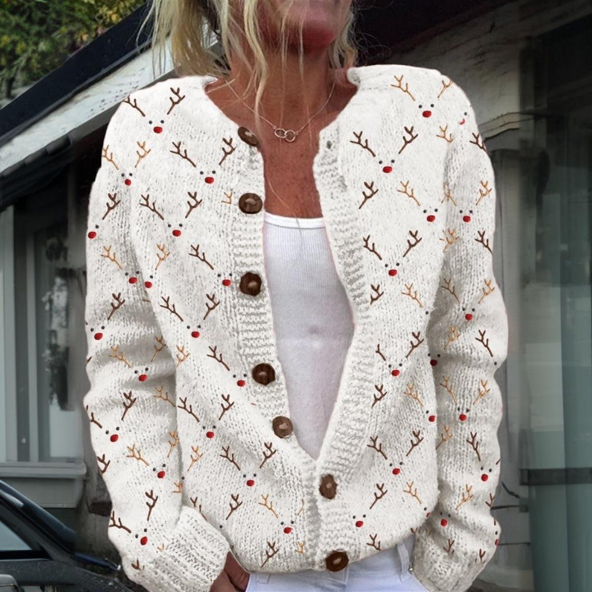 Moose Print Long Sleeve Knit Cardigan