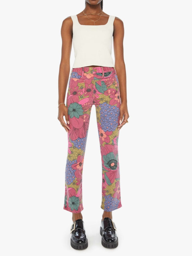 Pink Floral Print Casual Pants