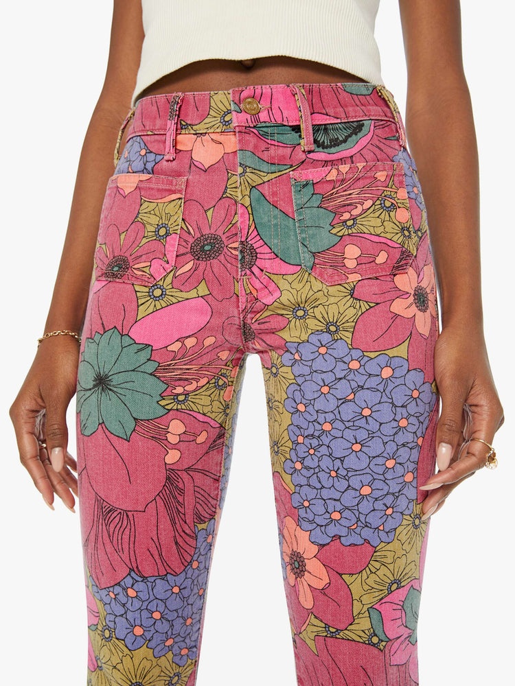 Pink Floral Print Casual Pants