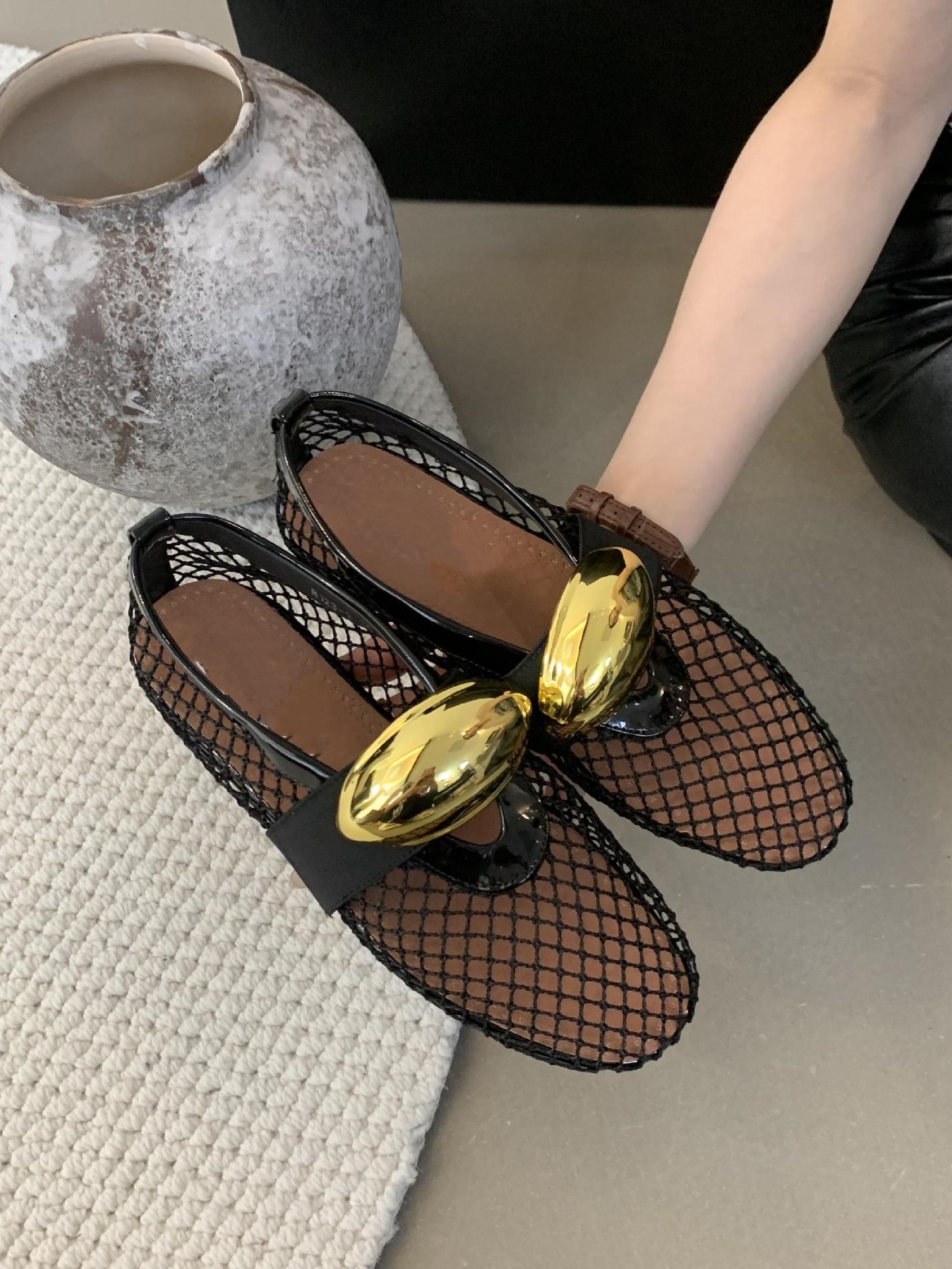 Mesh Cutout Ballet Shoes