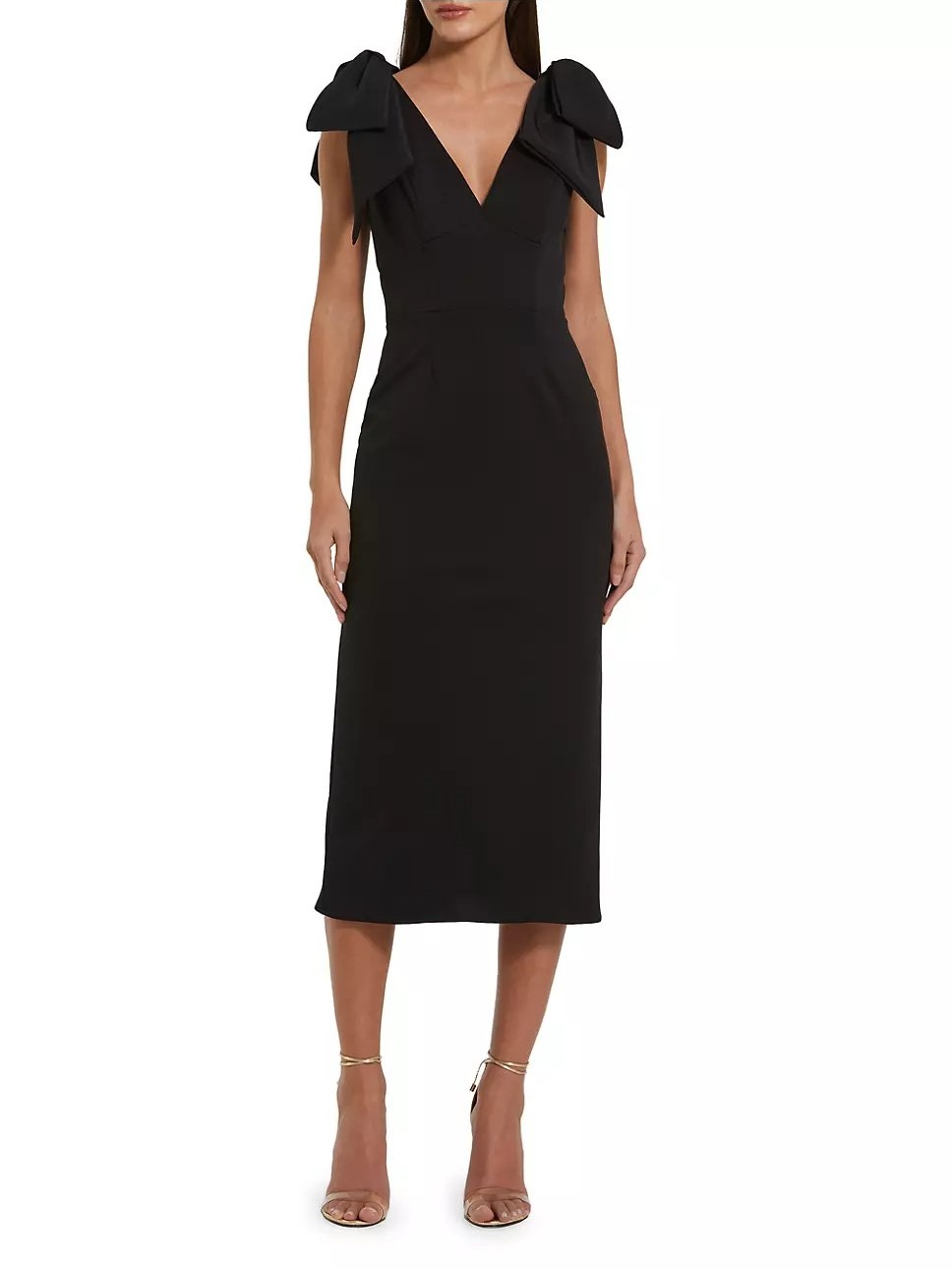 V-neck Bow Shoulder Midi Dress