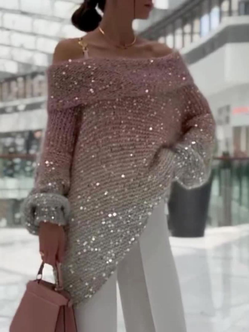Sequined One-Shoulder Sweater