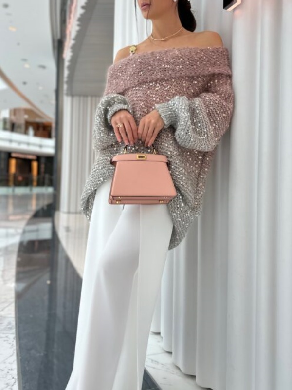 Sequined One-Shoulder Sweater