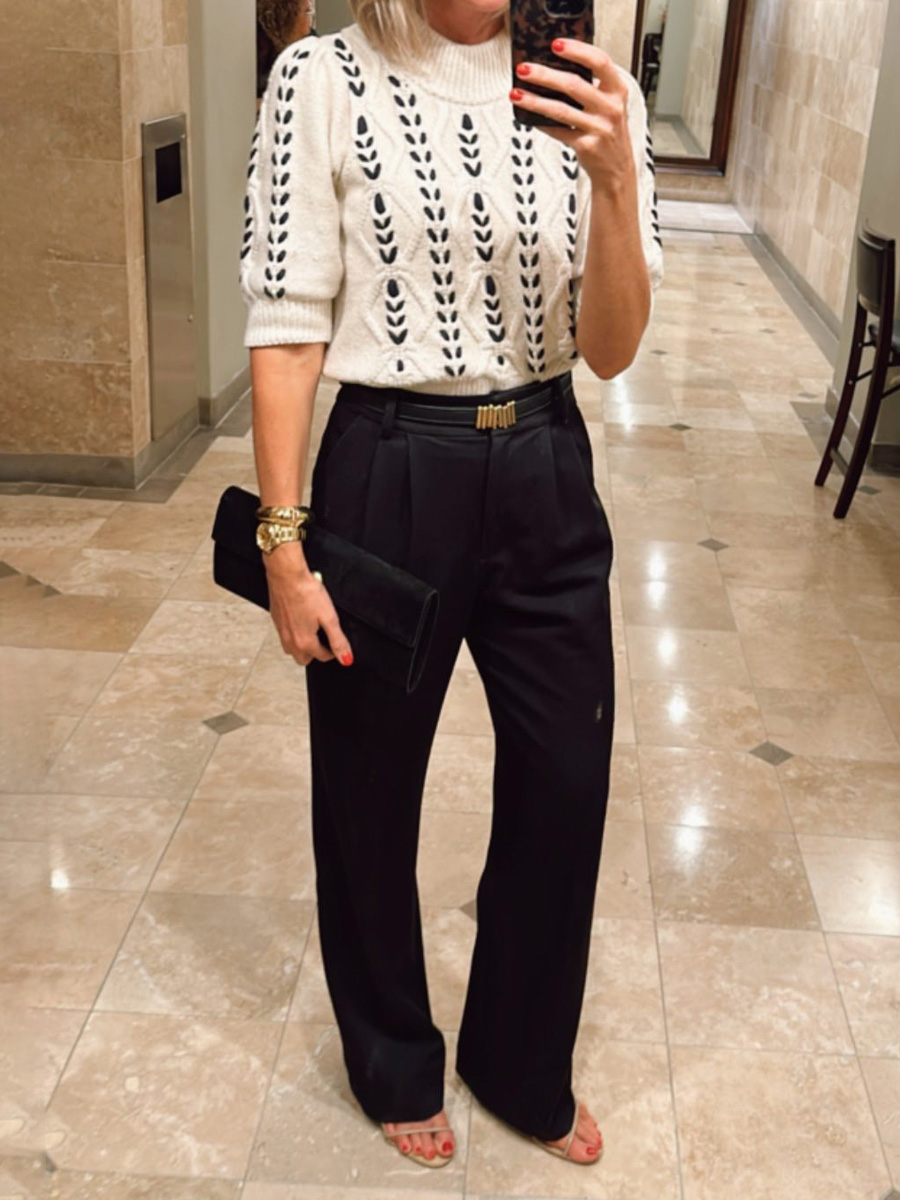 Textured Mid-sleeve Pullover Sweater