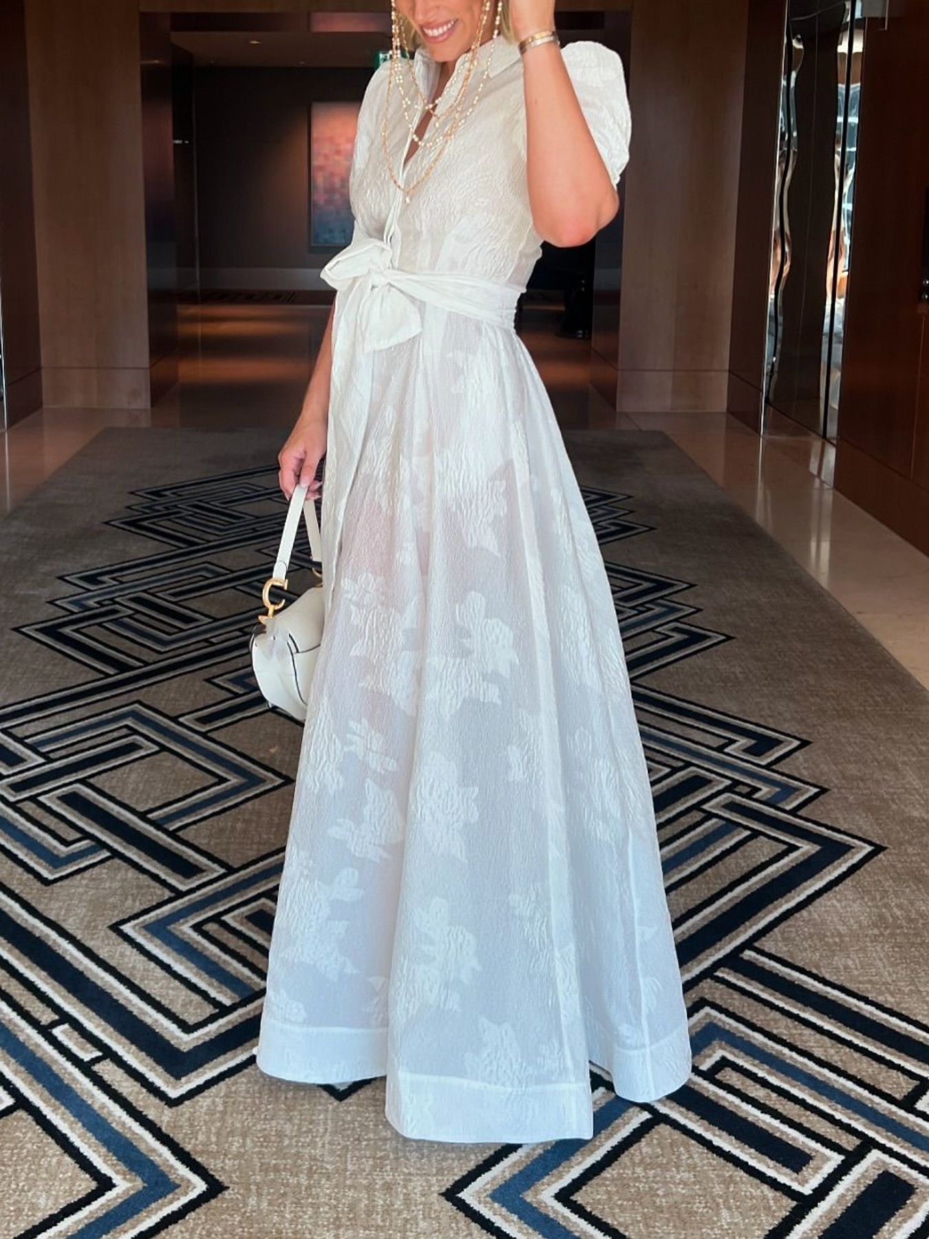 Button-down Collar Waisted Maxi Dress