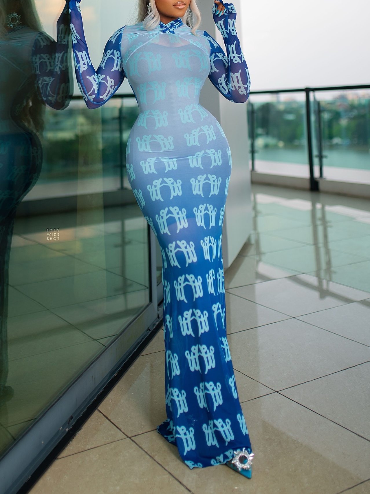 Long Sleeve Letter Printed Slim Maxi Dress