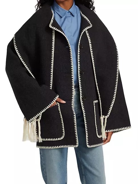 Embroidered Wool-Blend Scarf Jacket