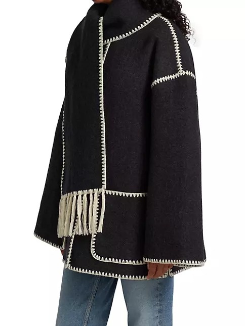 Embroidered Wool-Blend Scarf Jacket