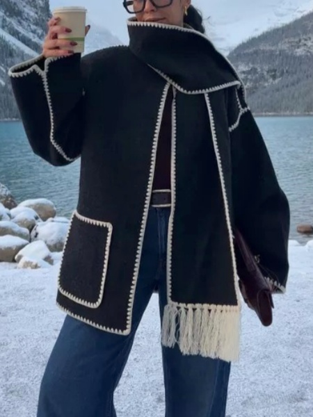 Embroidered Wool-Blend Scarf Jacket