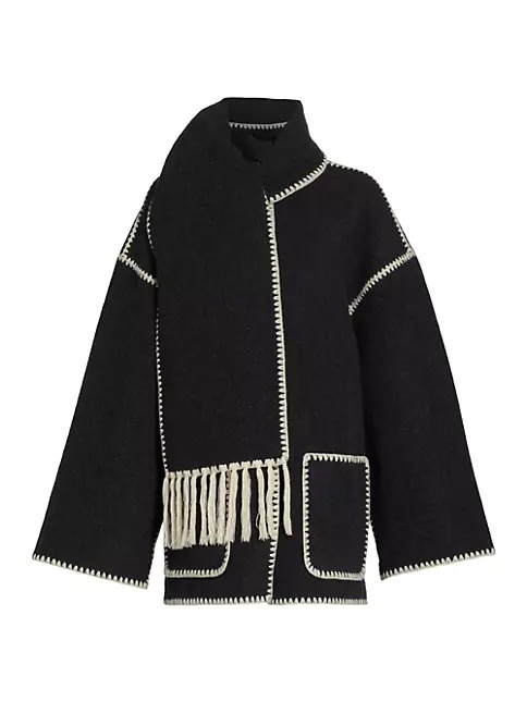 Embroidered Wool-Blend Scarf Jacket