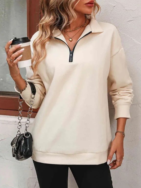 Womens Zip-Up Dropped Shoulder Sweatshirt