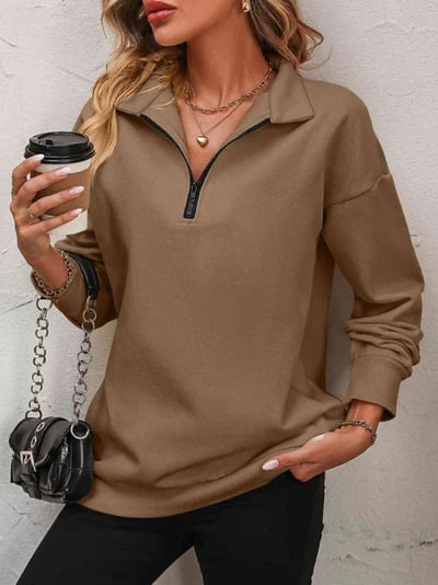Womens Zip-Up Dropped Shoulder Sweatshirt