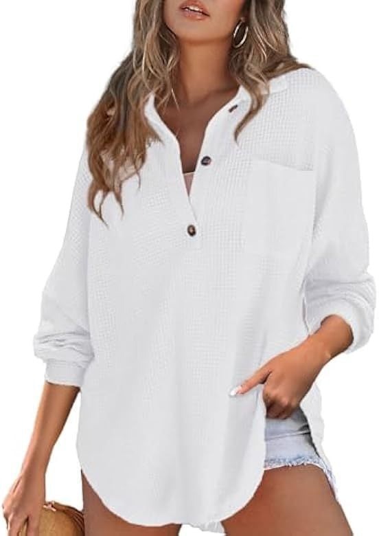Women's Waffle Knit Henley V Neck Shirt Jacket
