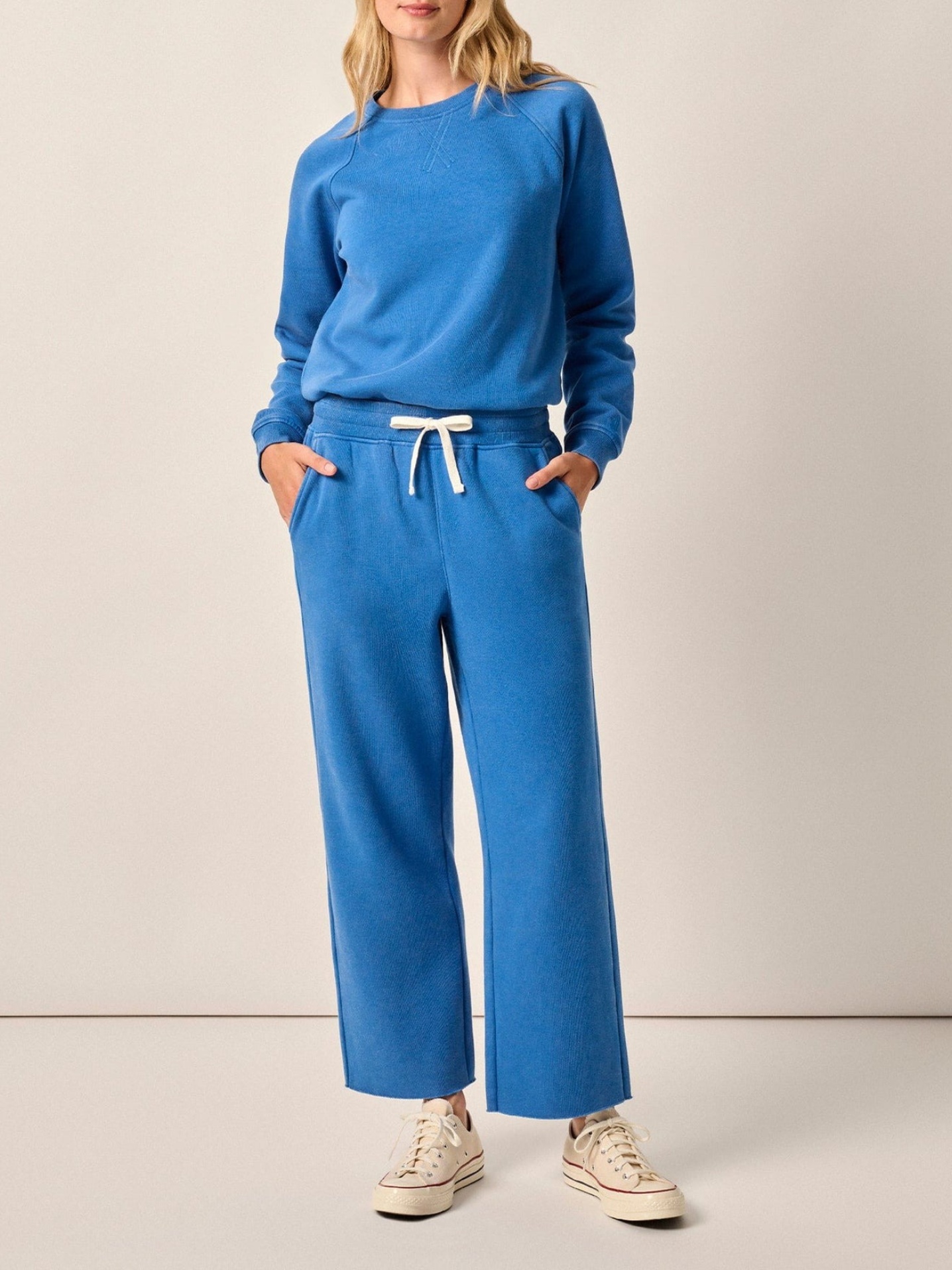 Cotton Crewneck Sweatshirt And Straight Sweatpant Set