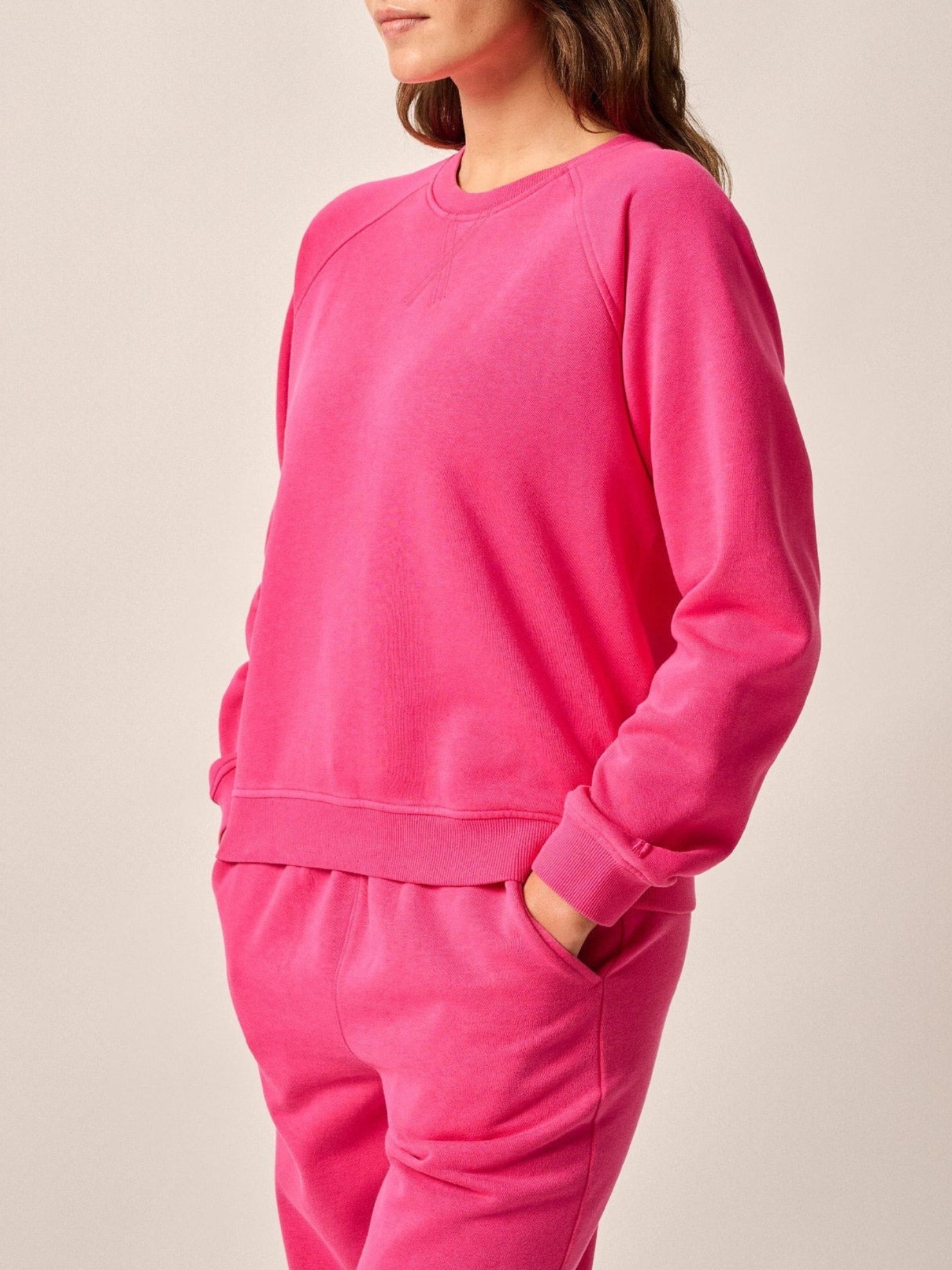 Cotton Crewneck Sweatshirt And Straight Sweatpant Set