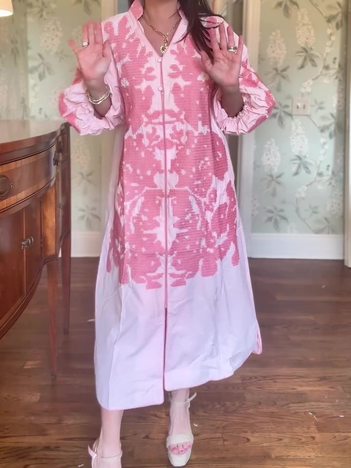 Casual V-Neck Floral Embroidery 3/4 Sleeves Mid Dress