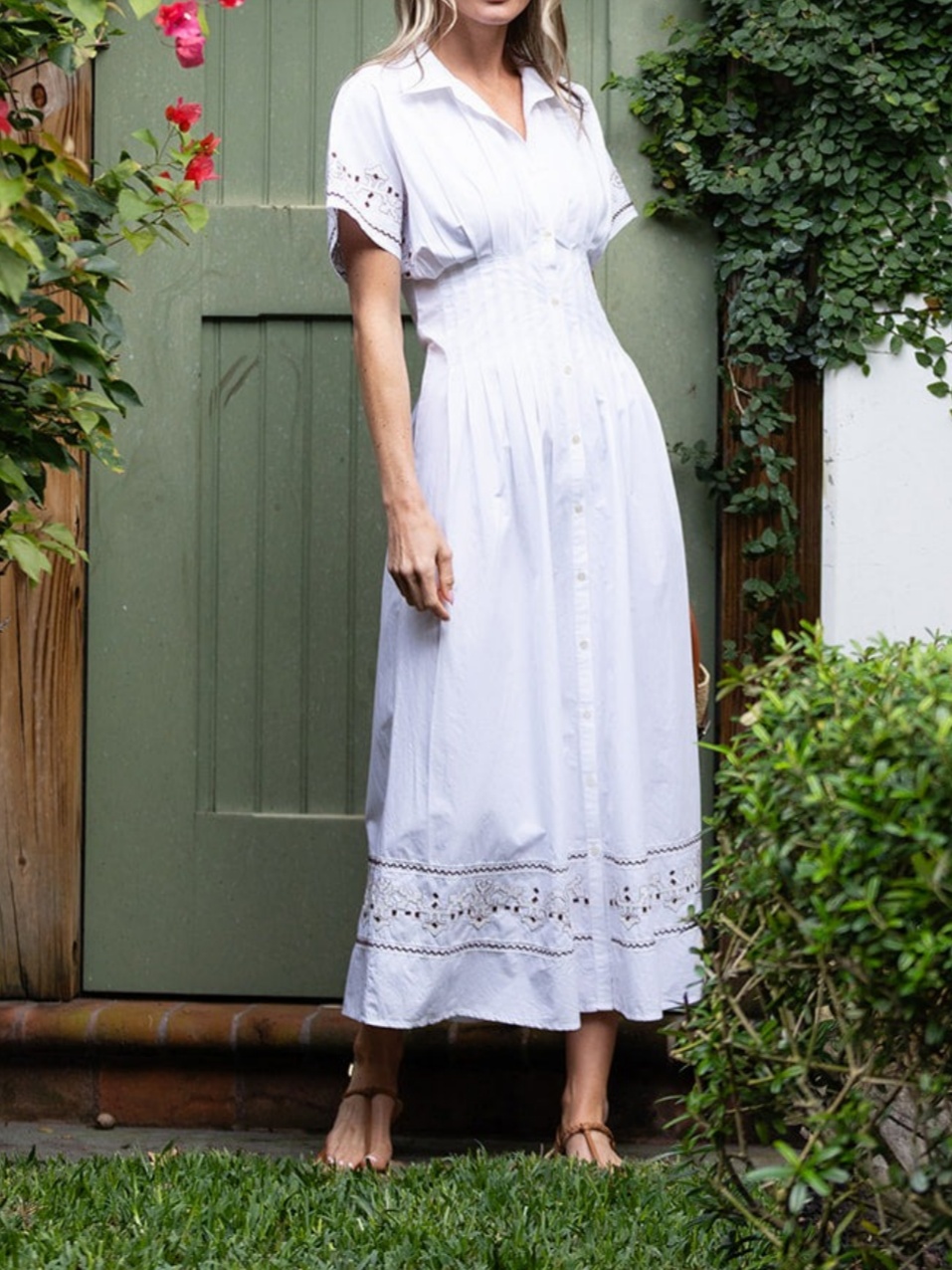 Chic Embroidered Shirt A-Line Maxi Dress