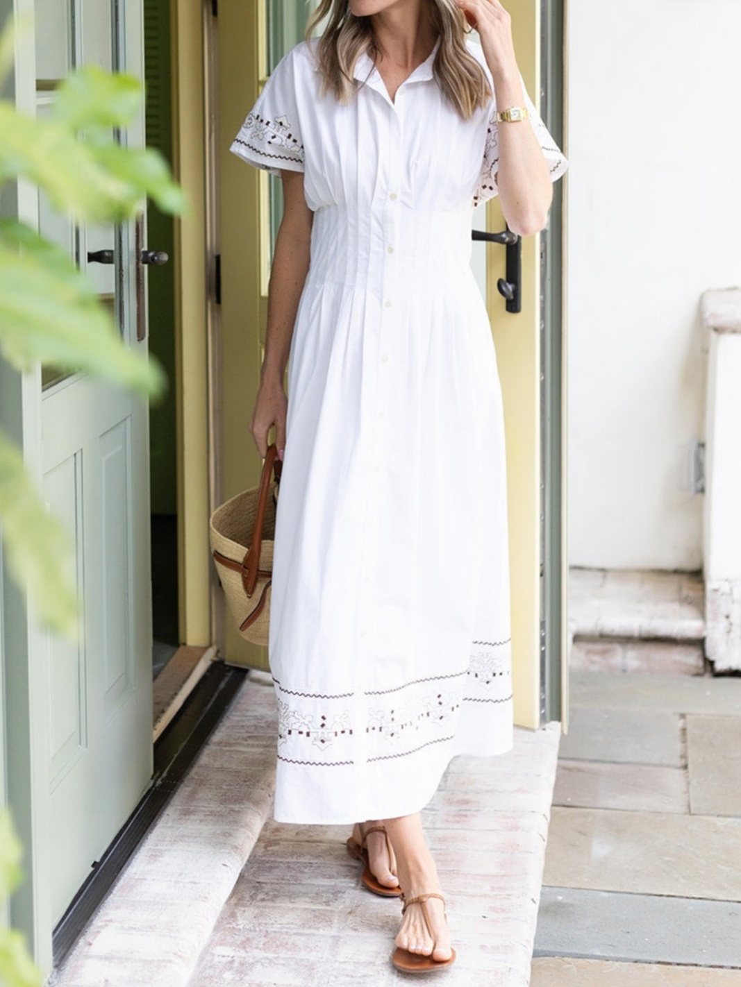 Chic Embroidered Shirt A-Line Maxi Dress