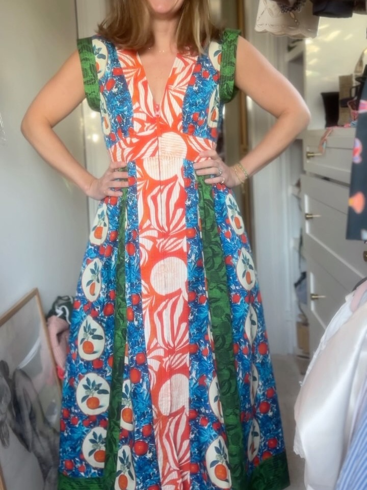 V Neck Bander Sleeves Print Dress