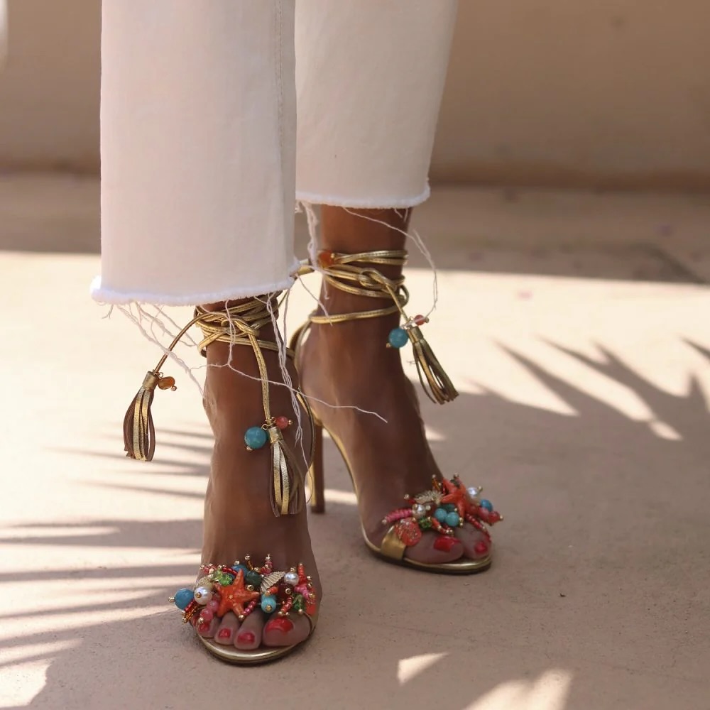 Starfish Beaded Strappy High Heels