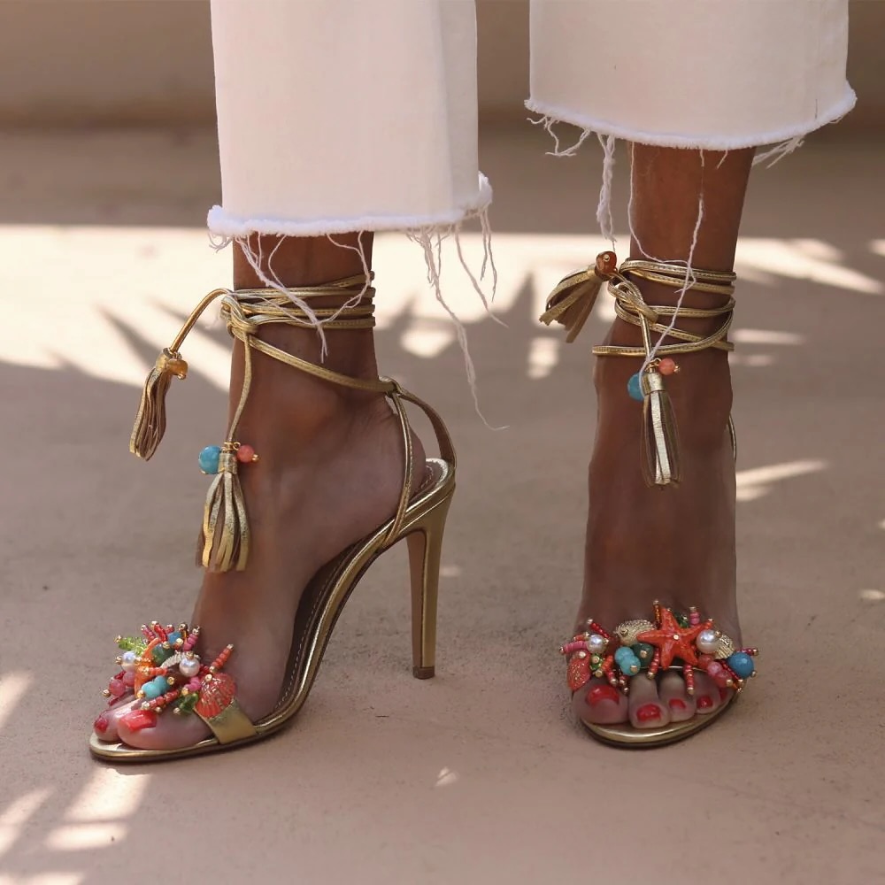 Starfish Beaded Strappy High Heels