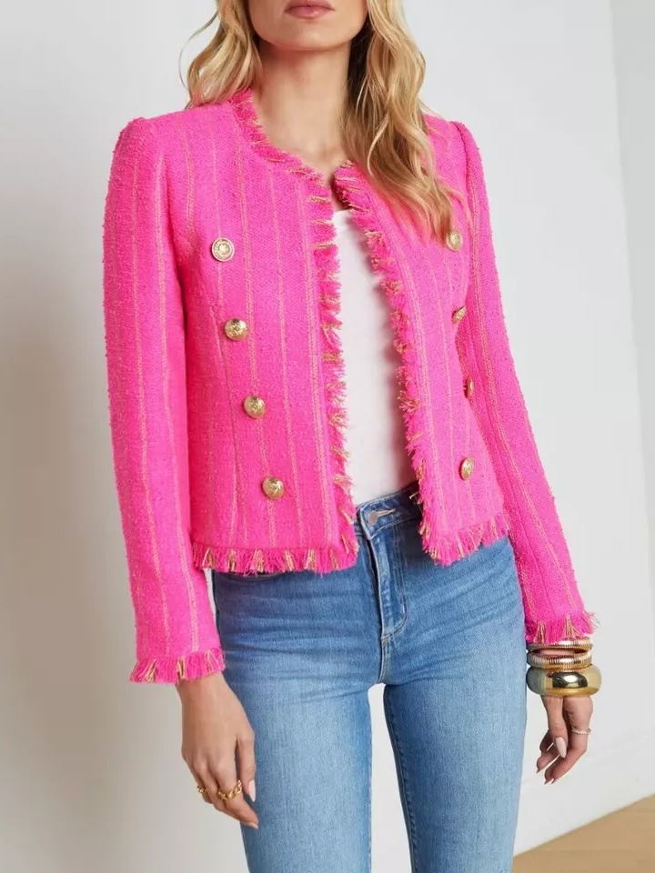 Tweed Jacket in Shocking Pink & Gold Stripe