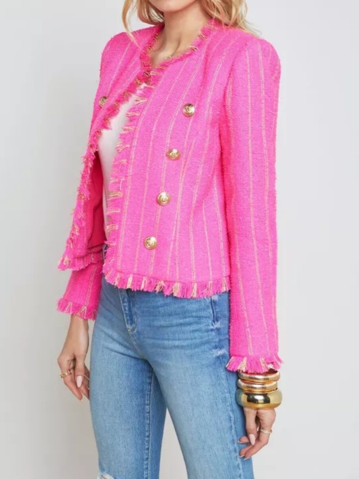 Tweed Jacket in Shocking Pink & Gold Stripe
