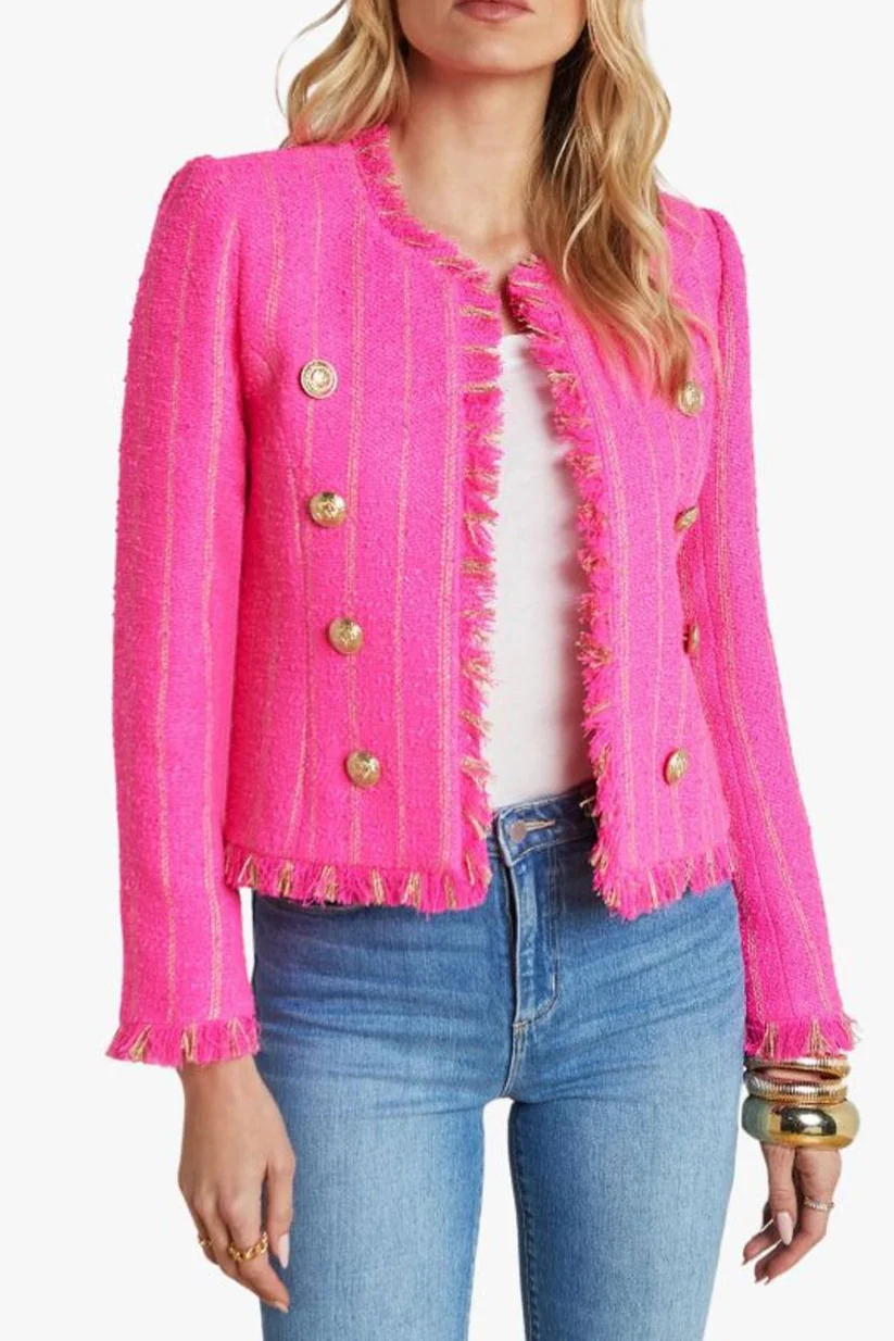 Tweed Jacket in Shocking Pink & Gold Stripe