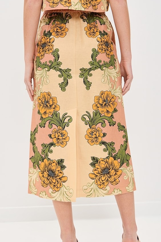 Pink Flower Cropped Top And Skirt Set