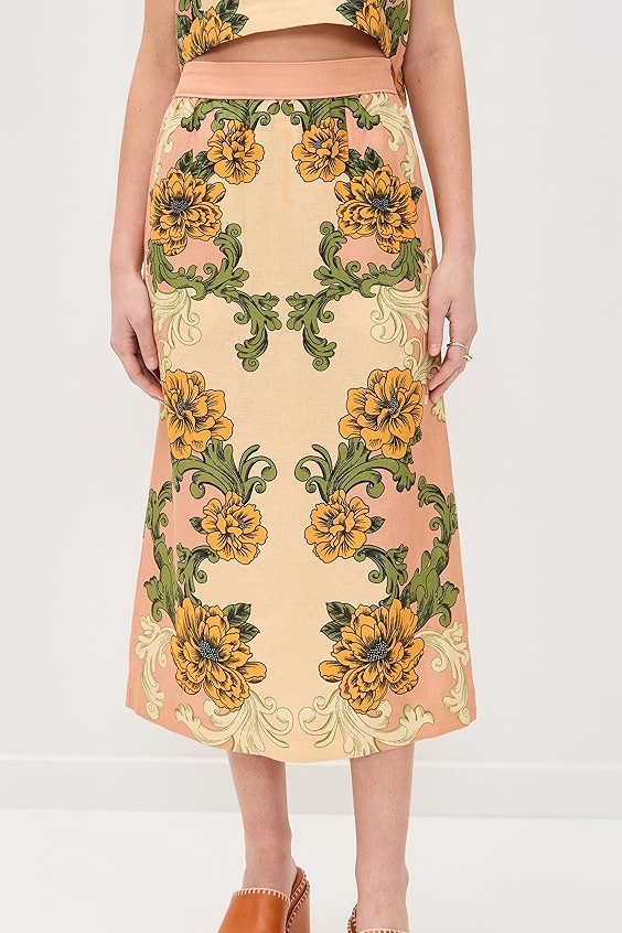 Pink Flower Cropped Top And Skirt Set