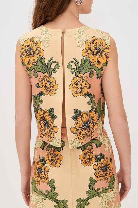 Pink Flower Cropped Top And Skirt Set