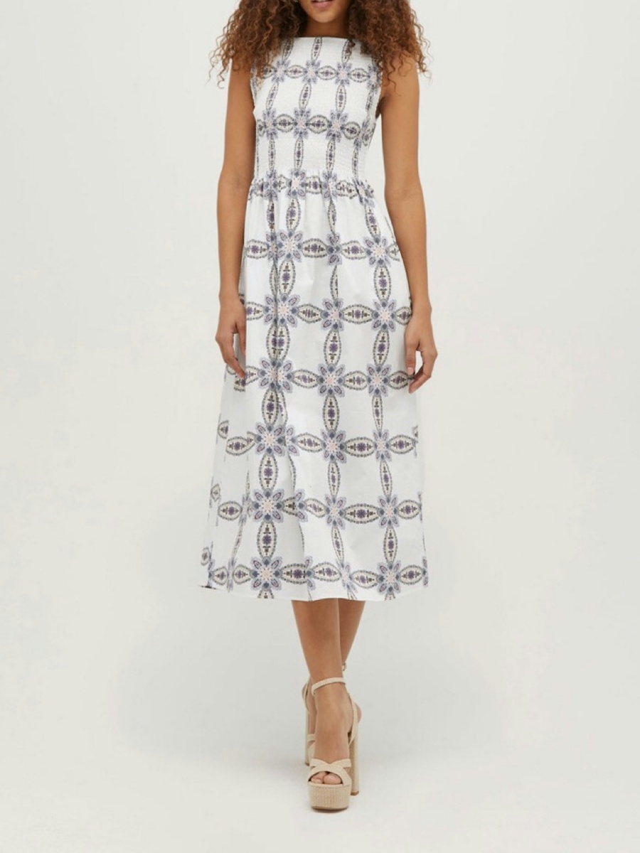Black And White Printed Sleeveless Dress