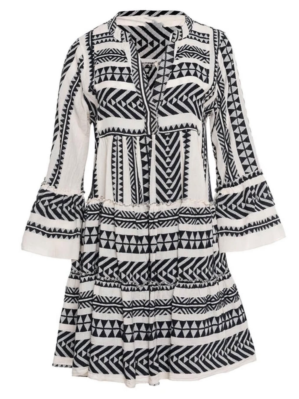 V-Neck Geometric Stripe Printed Short Dress