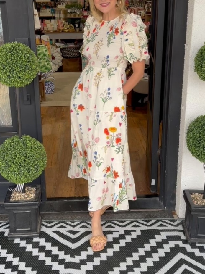 Spring Bubble Short Sleeve Floral Dress