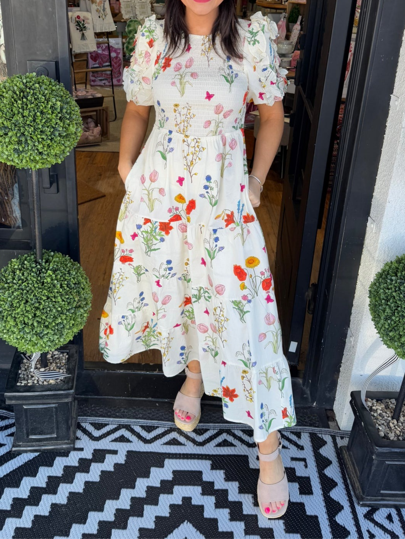 Spring Bubble Short Sleeve Floral Dress