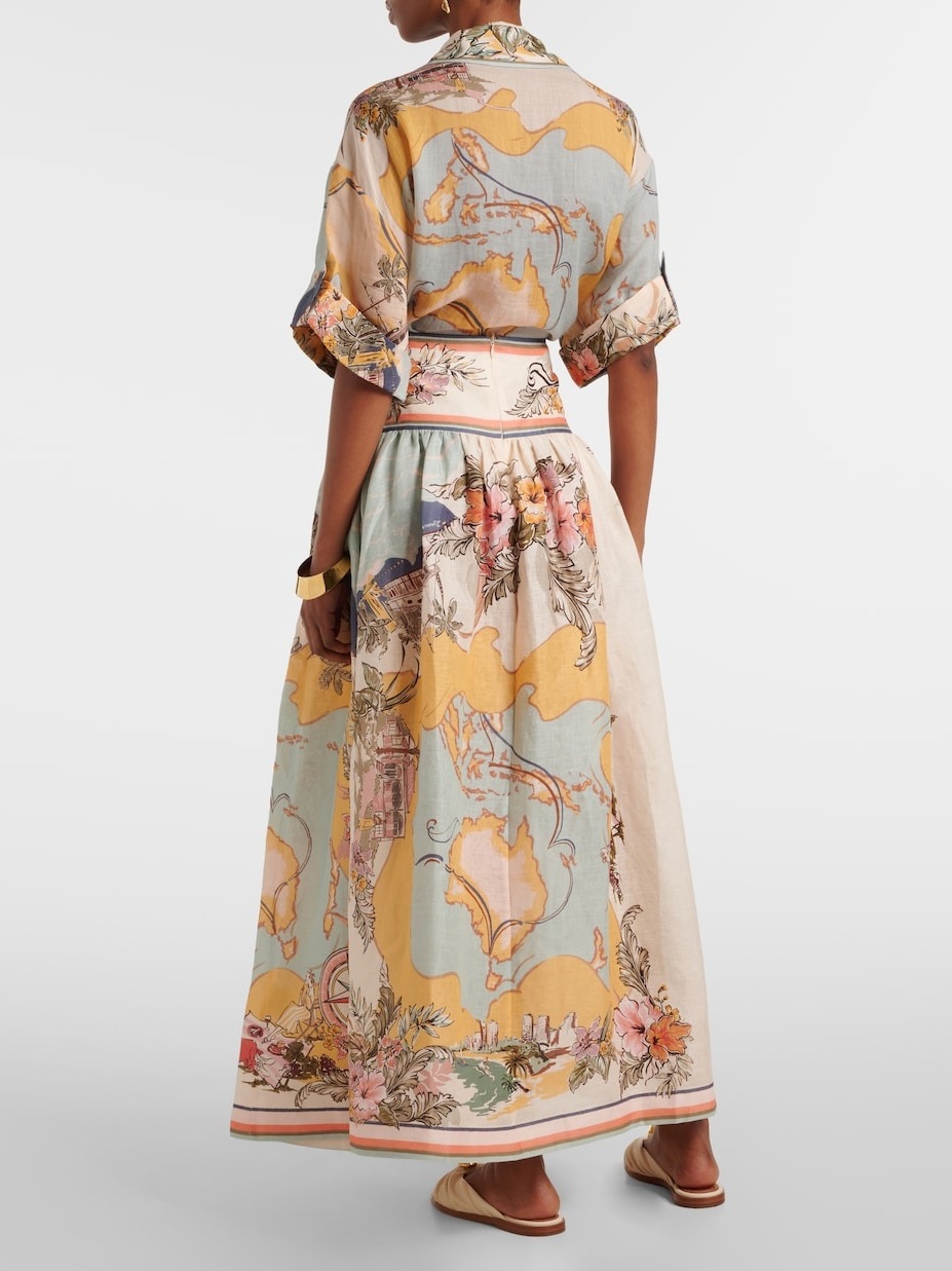 Nautical Map Pattern Casual Short Sleeve Shirt Half Skirt Set