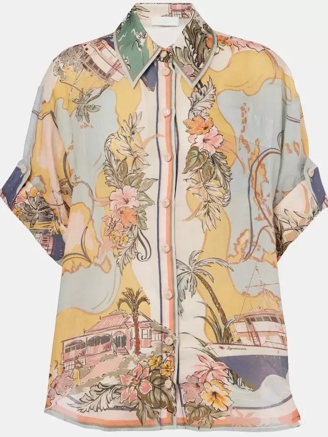 Nautical Map Pattern Casual Short Sleeve Shirt Half Skirt Set