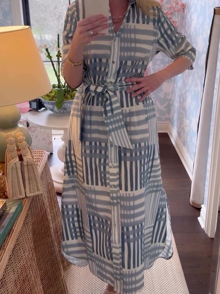 Blue Check Print Shirt Dress