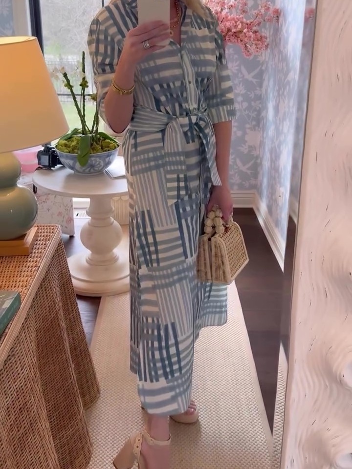 Blue Check Print Shirt Dress