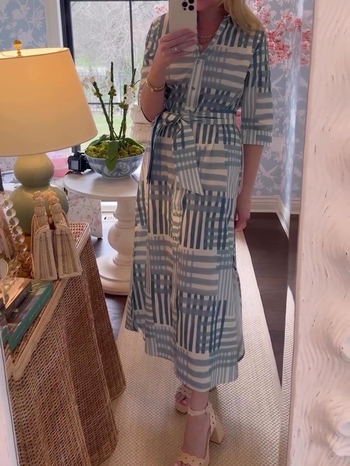 Blue Check Print Shirt Dress
