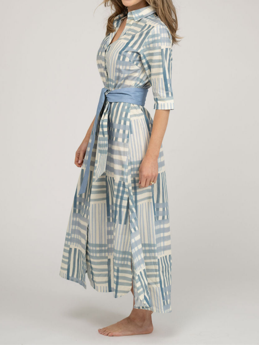 Blue Check Print Shirt Dress