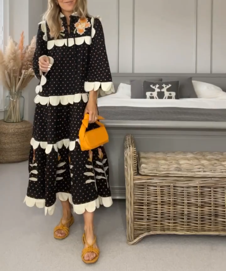 Flower Embroidered Loose Maxi Dress