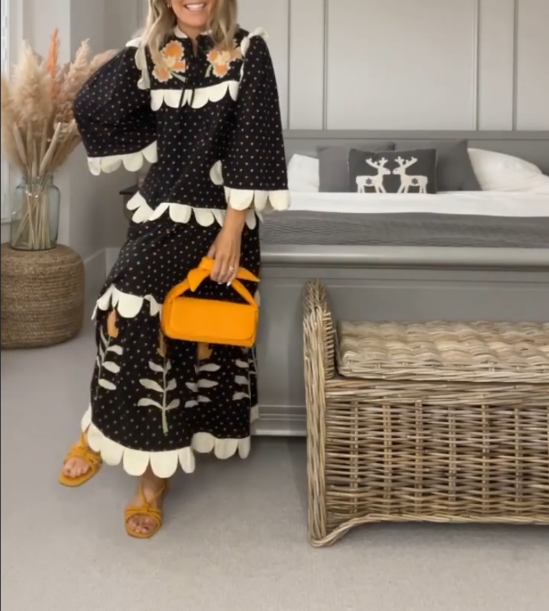 Flower Embroidered Loose Maxi Dress