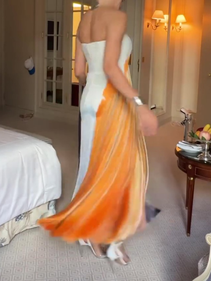 Sleeveless Waist Multicolor Fringe Maxi Dress