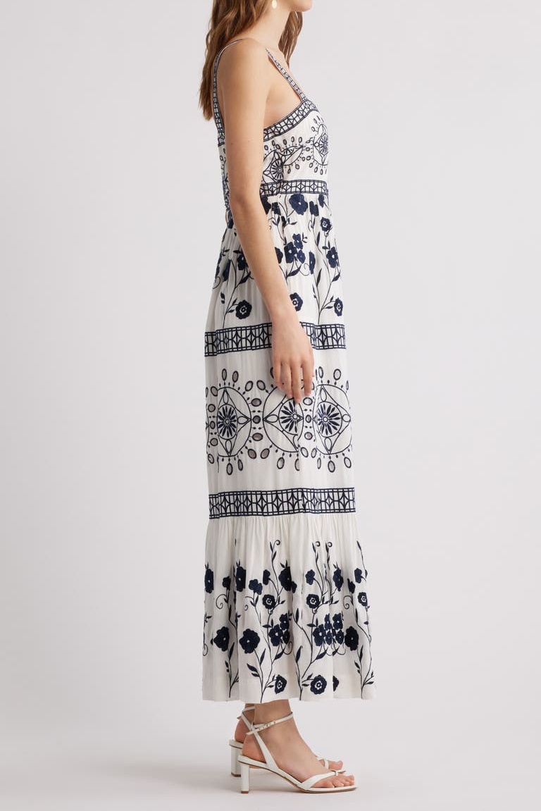 Embroidered Eyelet Sleeveless Maxi Dress
