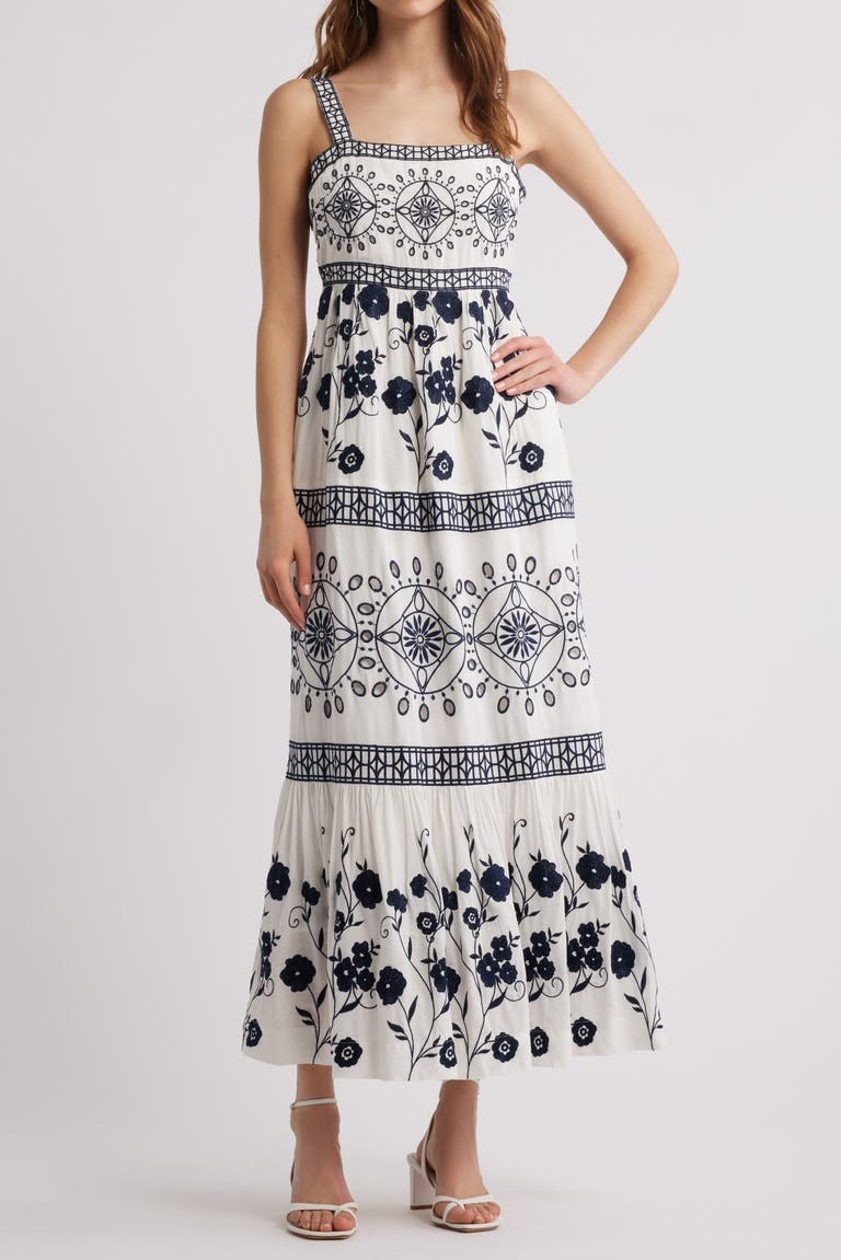 Embroidered Eyelet Sleeveless Maxi Dress