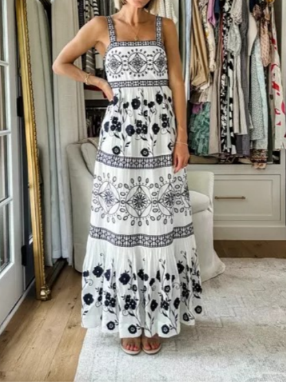 Embroidered Eyelet Sleeveless Maxi Dress