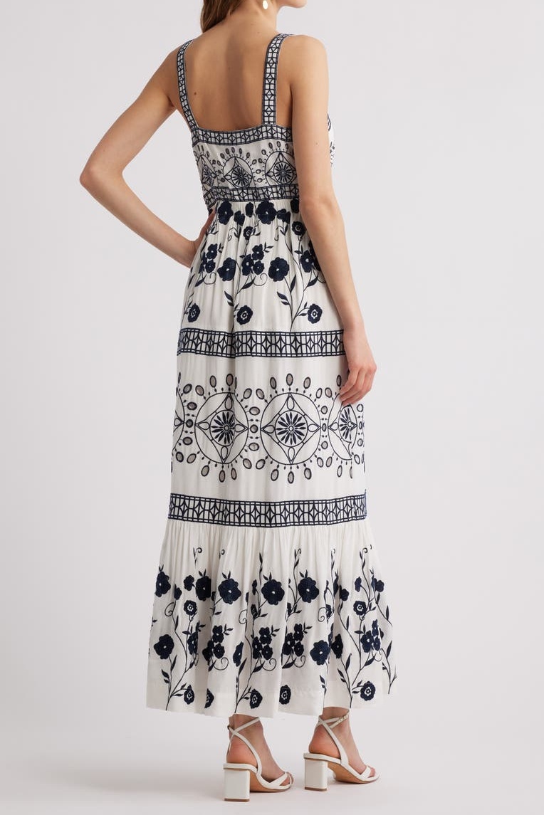 Embroidered Eyelet Sleeveless Maxi Dress