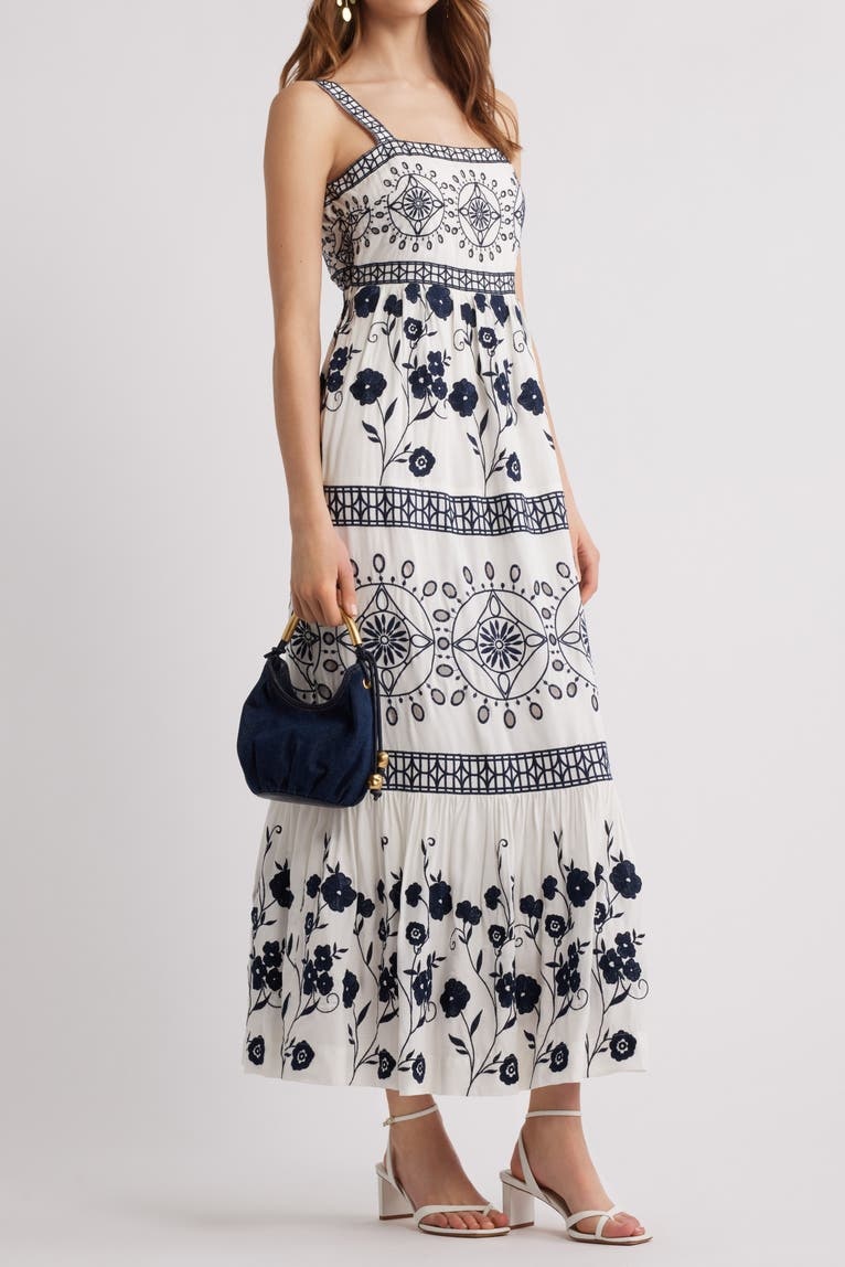 Embroidered Eyelet Sleeveless Maxi Dress