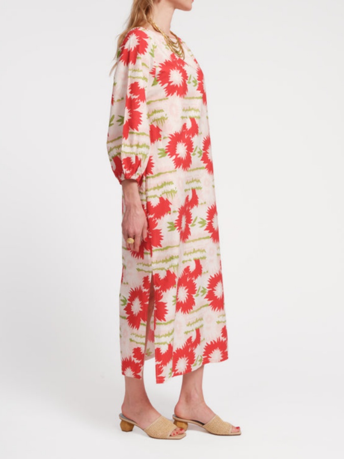 3/4 Sleeve Loose Straight Printed Side Split Maxi Dress